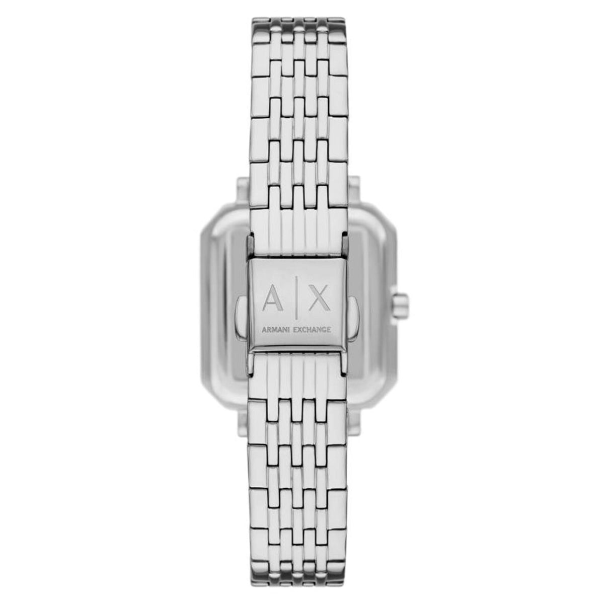 Armani Exchange Leila AX5724 stainless steel case back with engraved branding and specifications