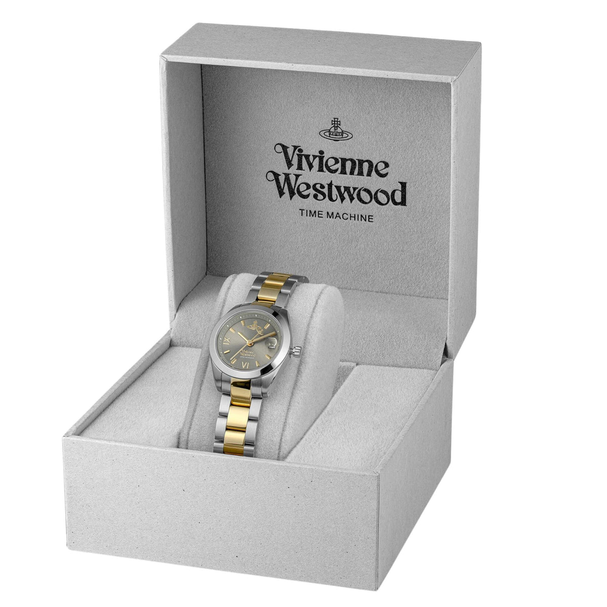 Vivienne Westwood Fenchurch VV292GYSG in grey signature presentation box packaging view