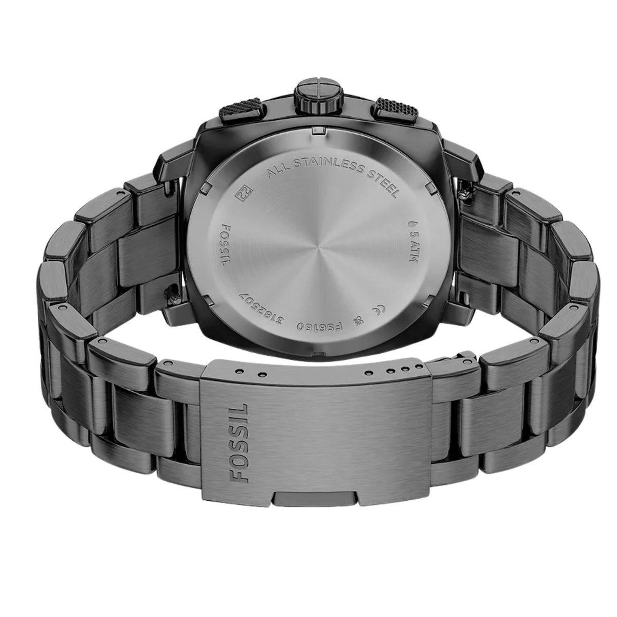 Fossil Machine FS6160 stainless steel case back and bracelet detail
