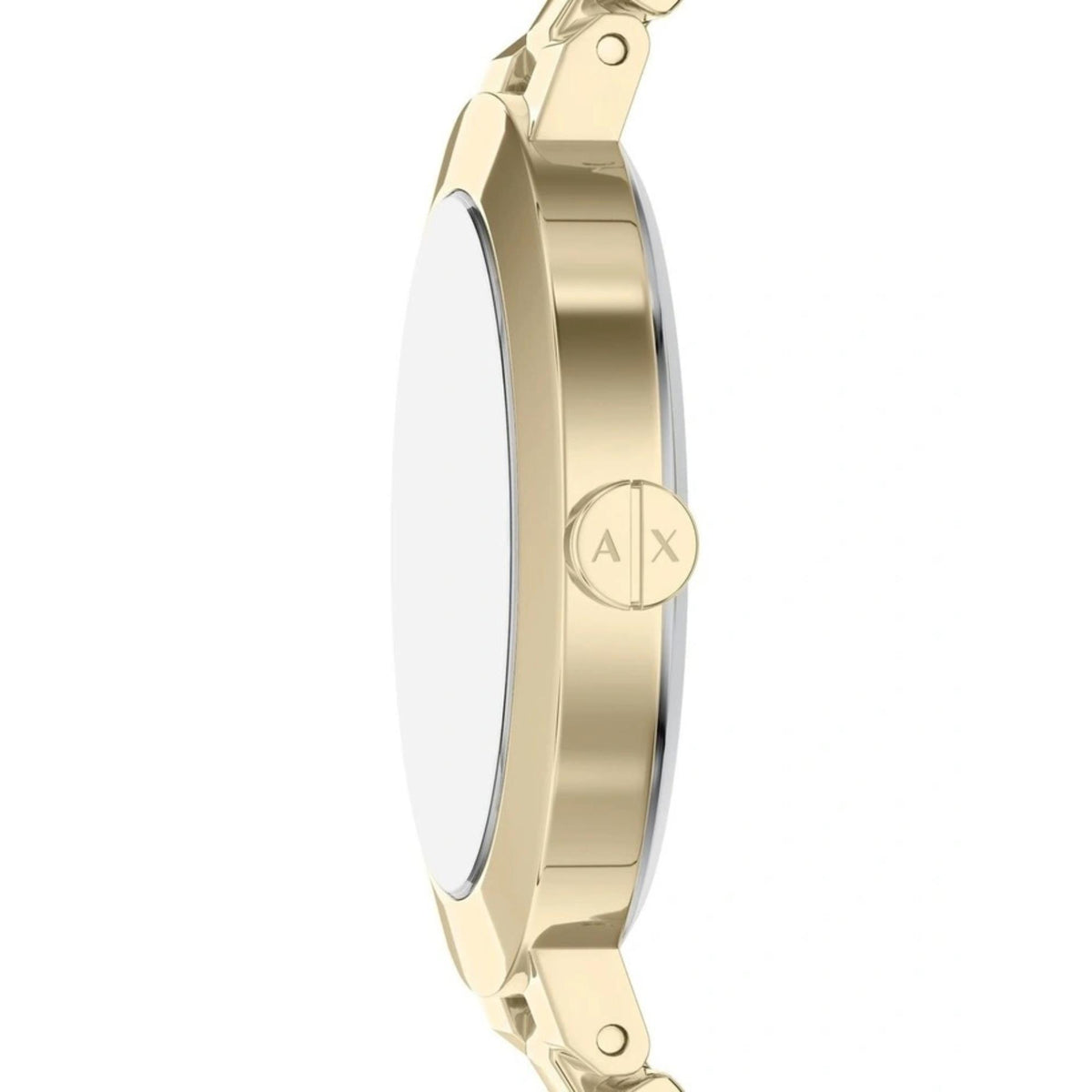 Armani Exchange Jackie AX7177SET gold-tone stainless steel case side profile and crown detail