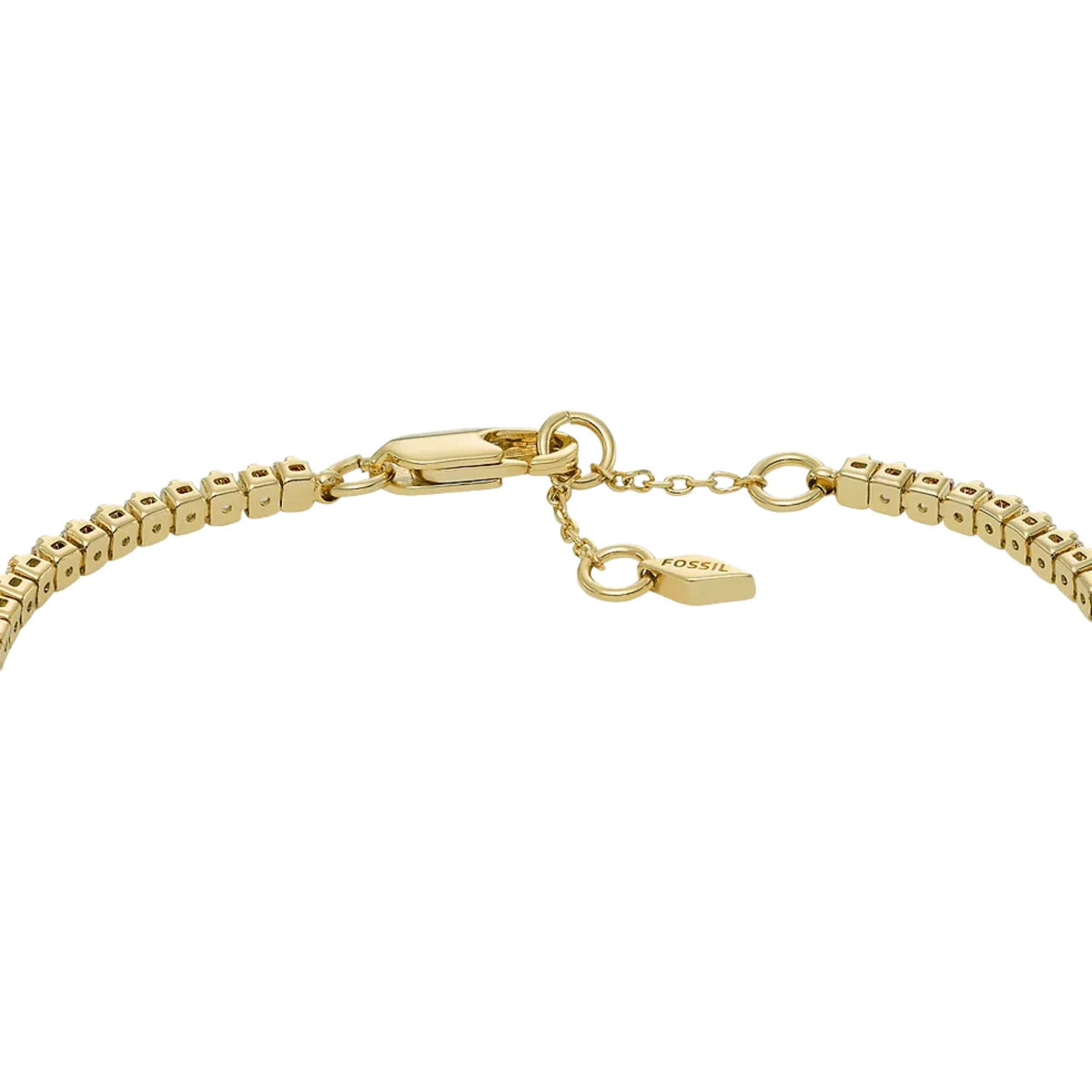 Fossil Ellis gold-tone brass square-link bracelet with clasp and logo tag