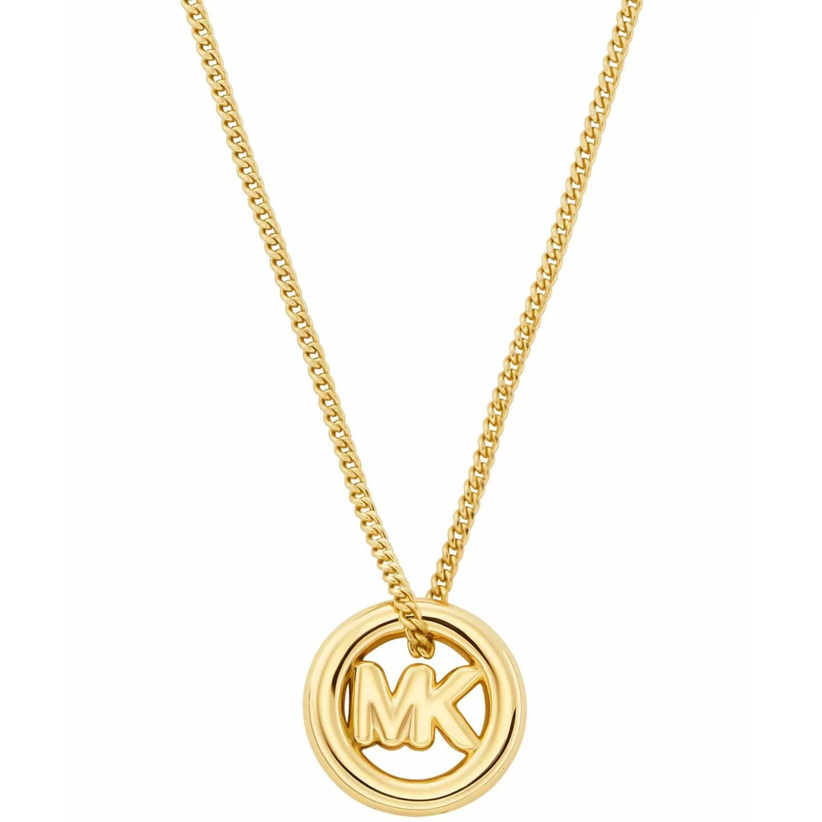 Gold tone chain necklace with round MK logo pendant