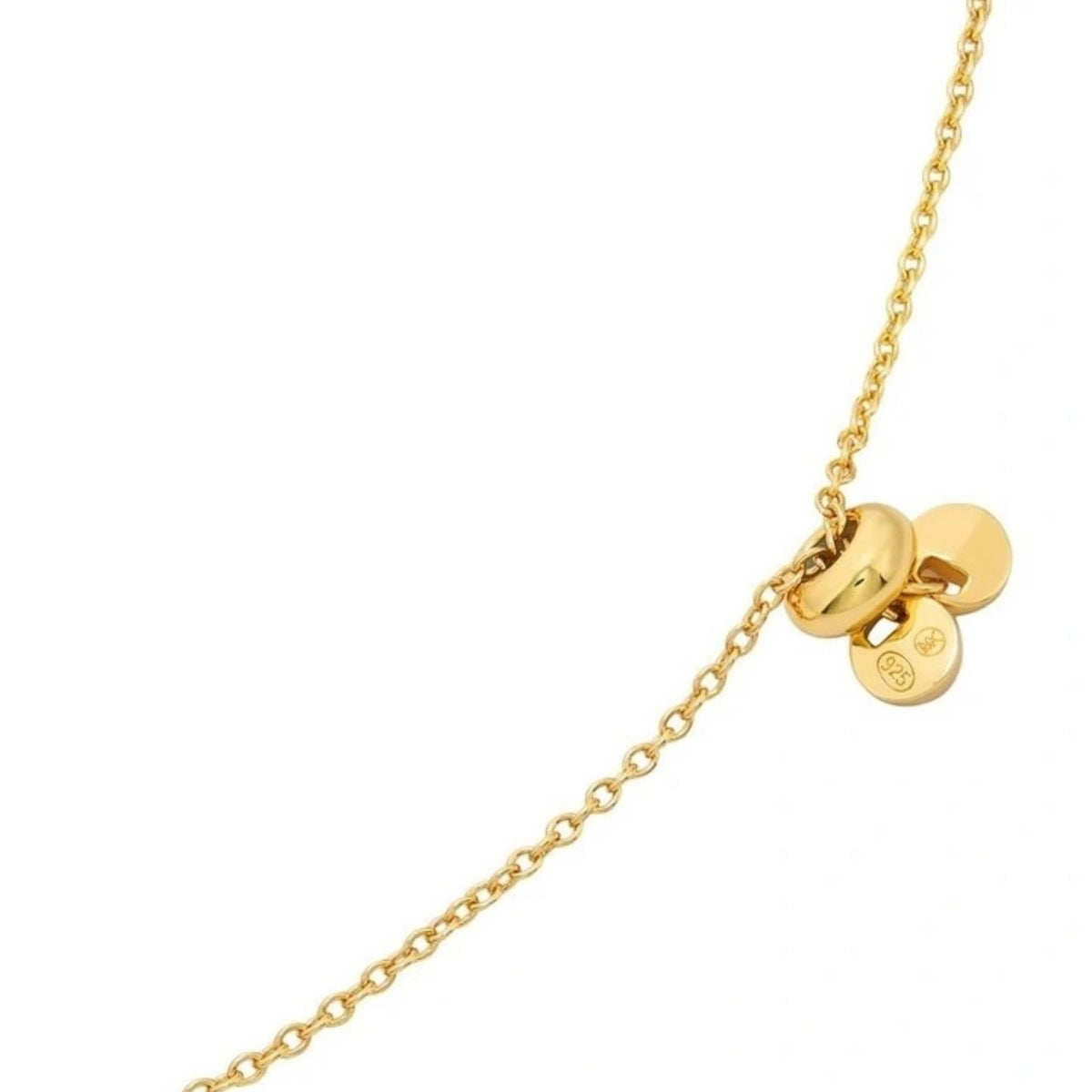 Gold-tone bracelet end with toggle clasp and small round logo charm
