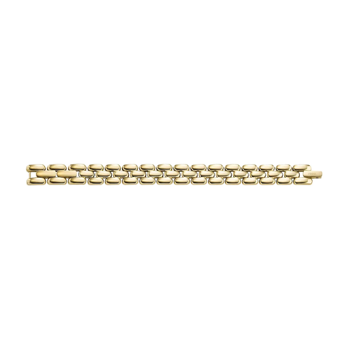 Gold-tone rectangular link chain bracelet, flat side view