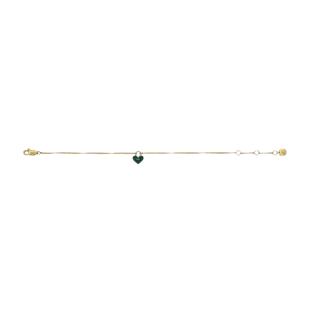 Gold-tone delicate bracelet with tiny green heart charm and bead accents