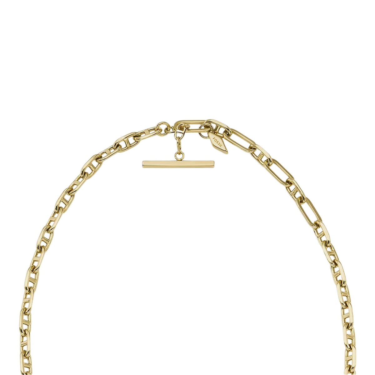 Gold-tone anchor chain necklace with clasp and bar charm detail