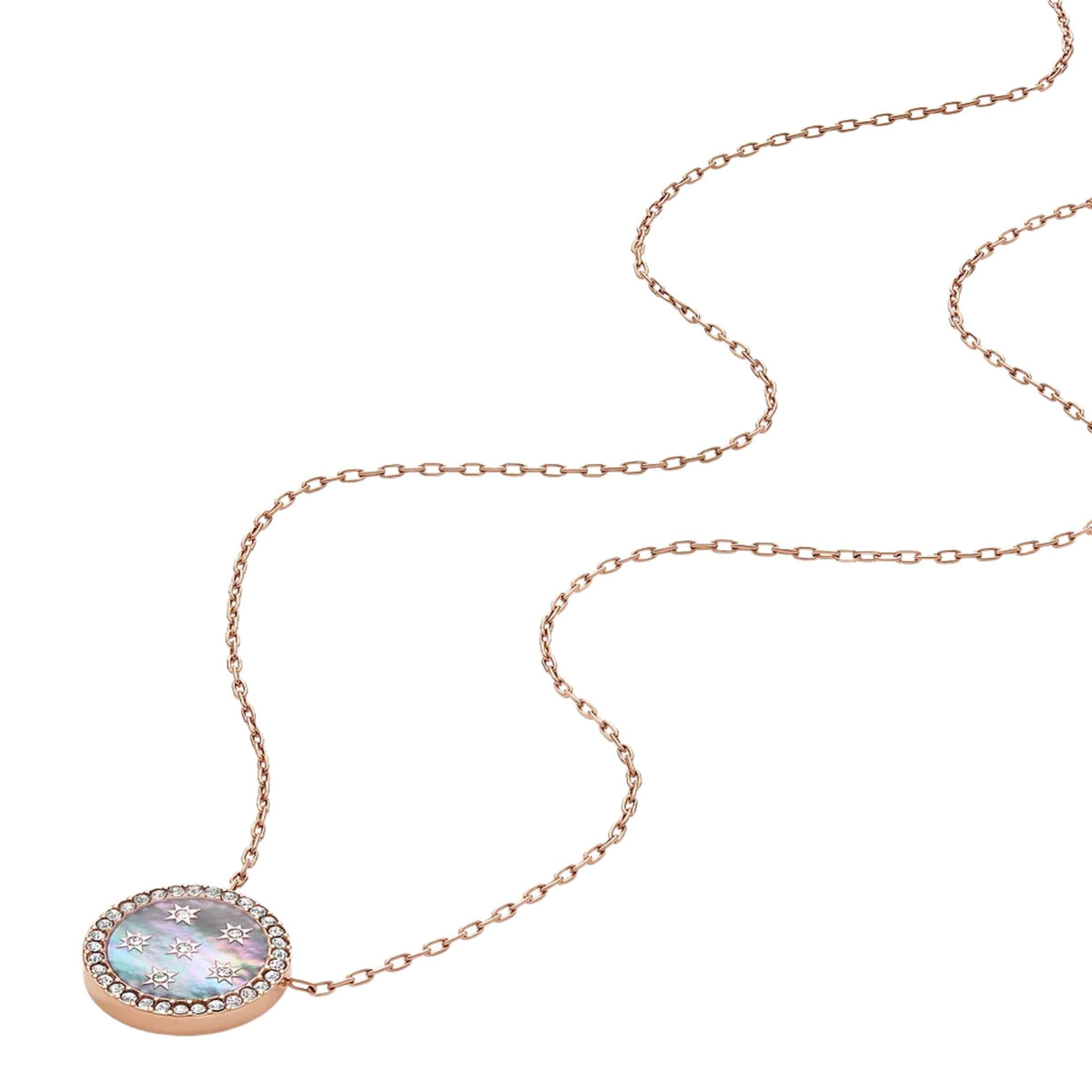 Rose gold-tone chain necklace with round mother-of-pearl disc pendant