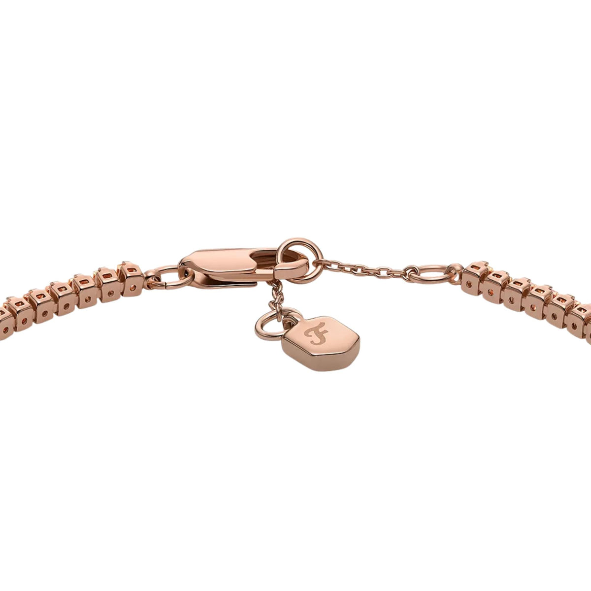 Rose gold-tone tennis bracelet with toggle clasp and heart drop charm