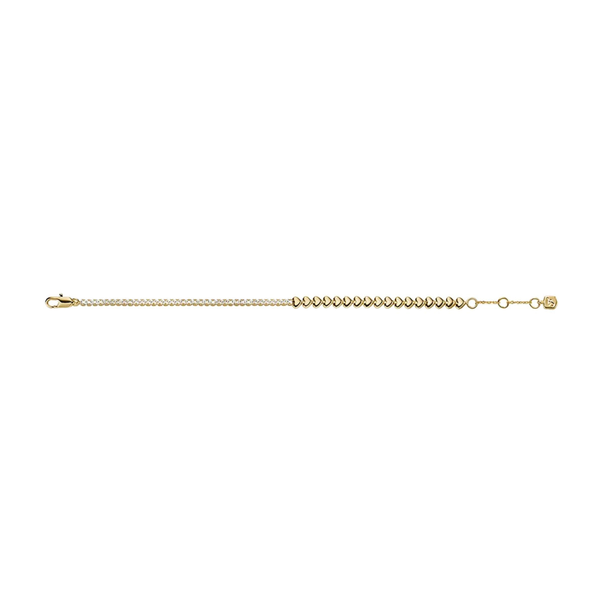 Gold-tone chain tennis bracelet with small link segments and clasp hardware