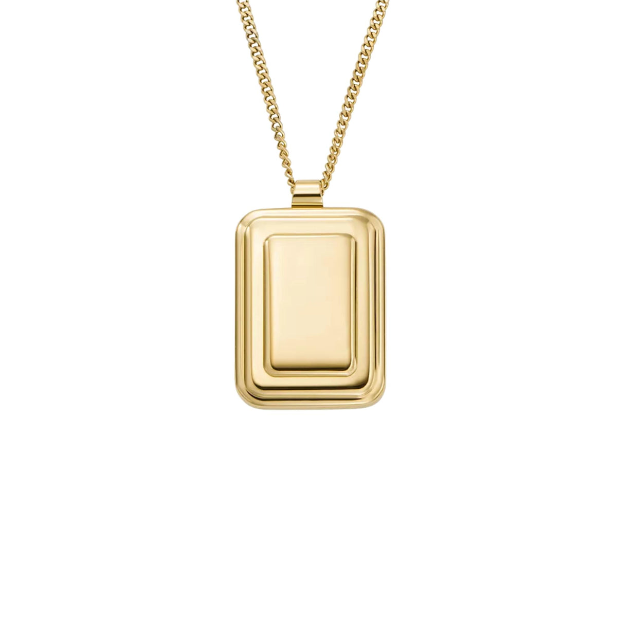 Gold-tone square pendant necklace with double-frame design and chain