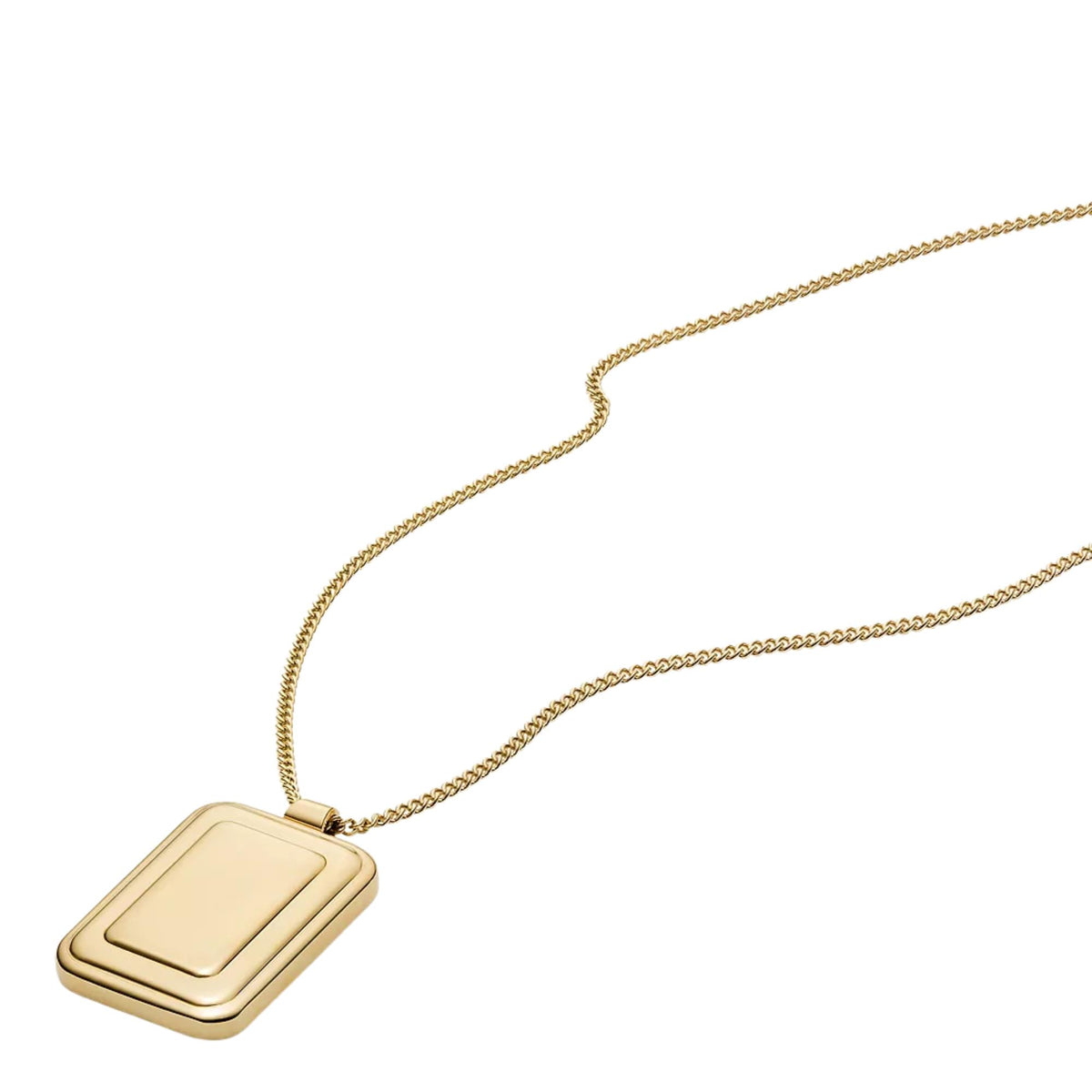 Gold-tone square pendant necklace with layered frame and link chain