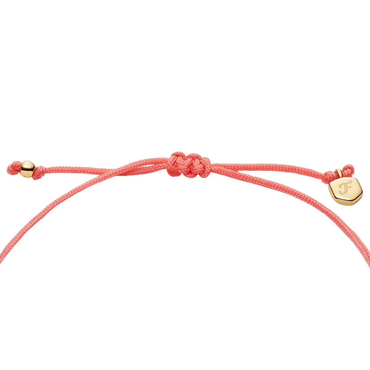 Coral braided cord bracelet with gold-tone shell charms at the ends