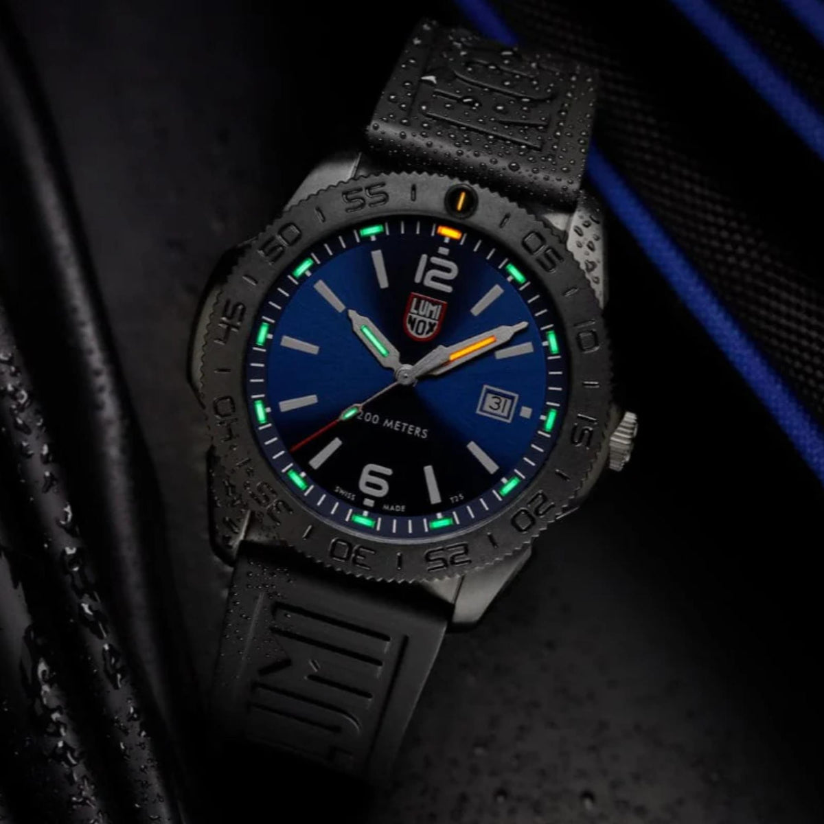 Luminox Pacific Diver 44mm men’s quartz watch with blue dial and glowing green lume
