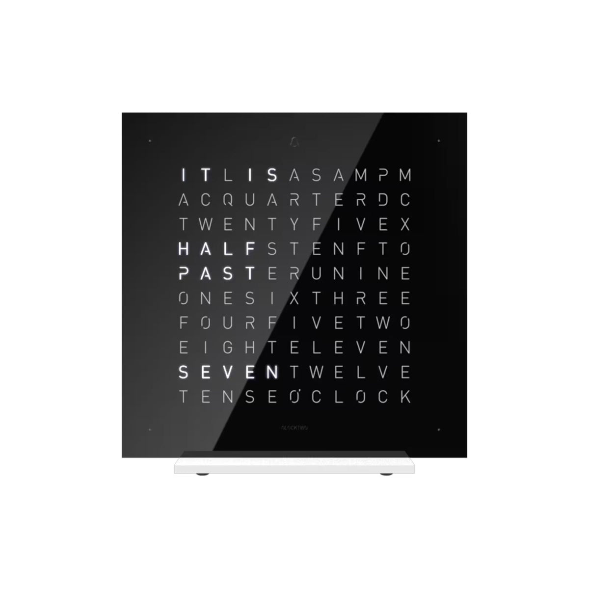 QLOCKTWO word table clock in pure black with white time text display