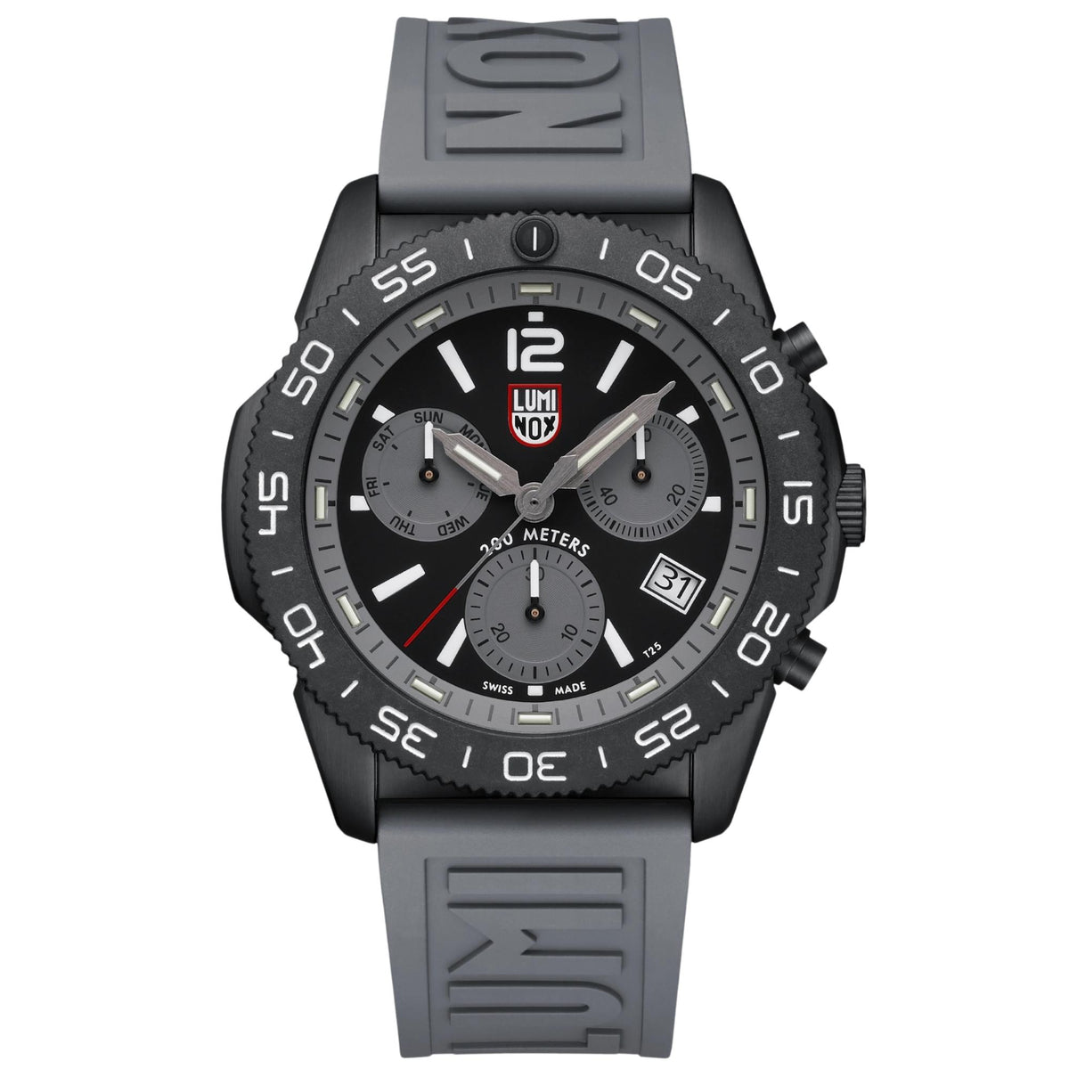 Luminox Pacific Diver chronograph quartz watch with black dial, rubber strap, subdials