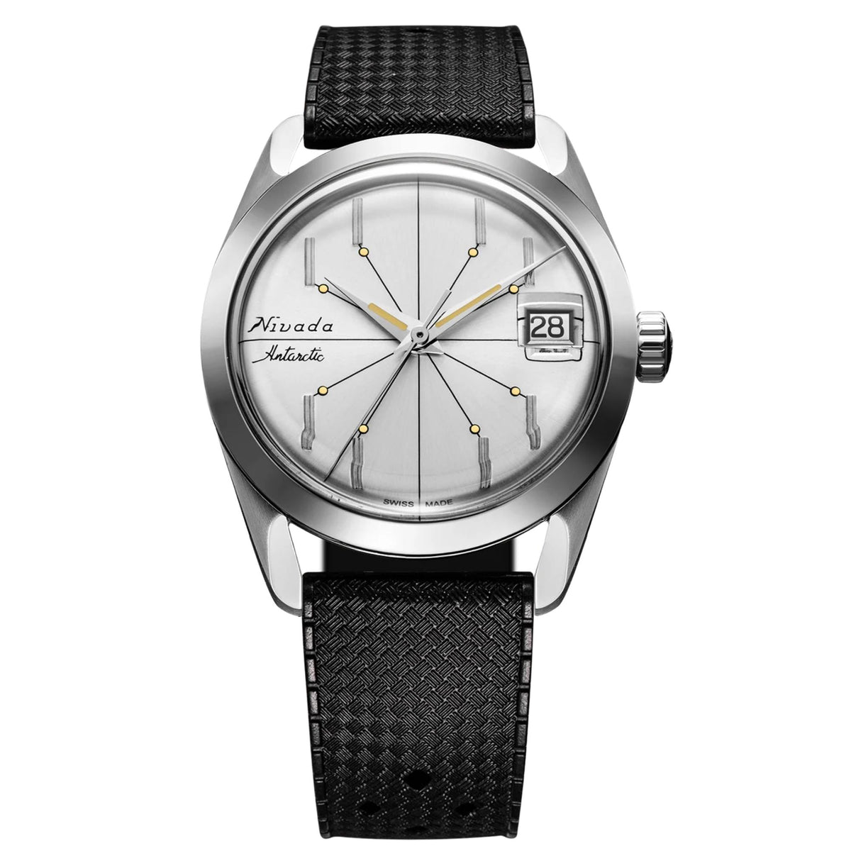 Nivada Grenchen Antarctic Spider 35mm 35012M01 silver dial front view
