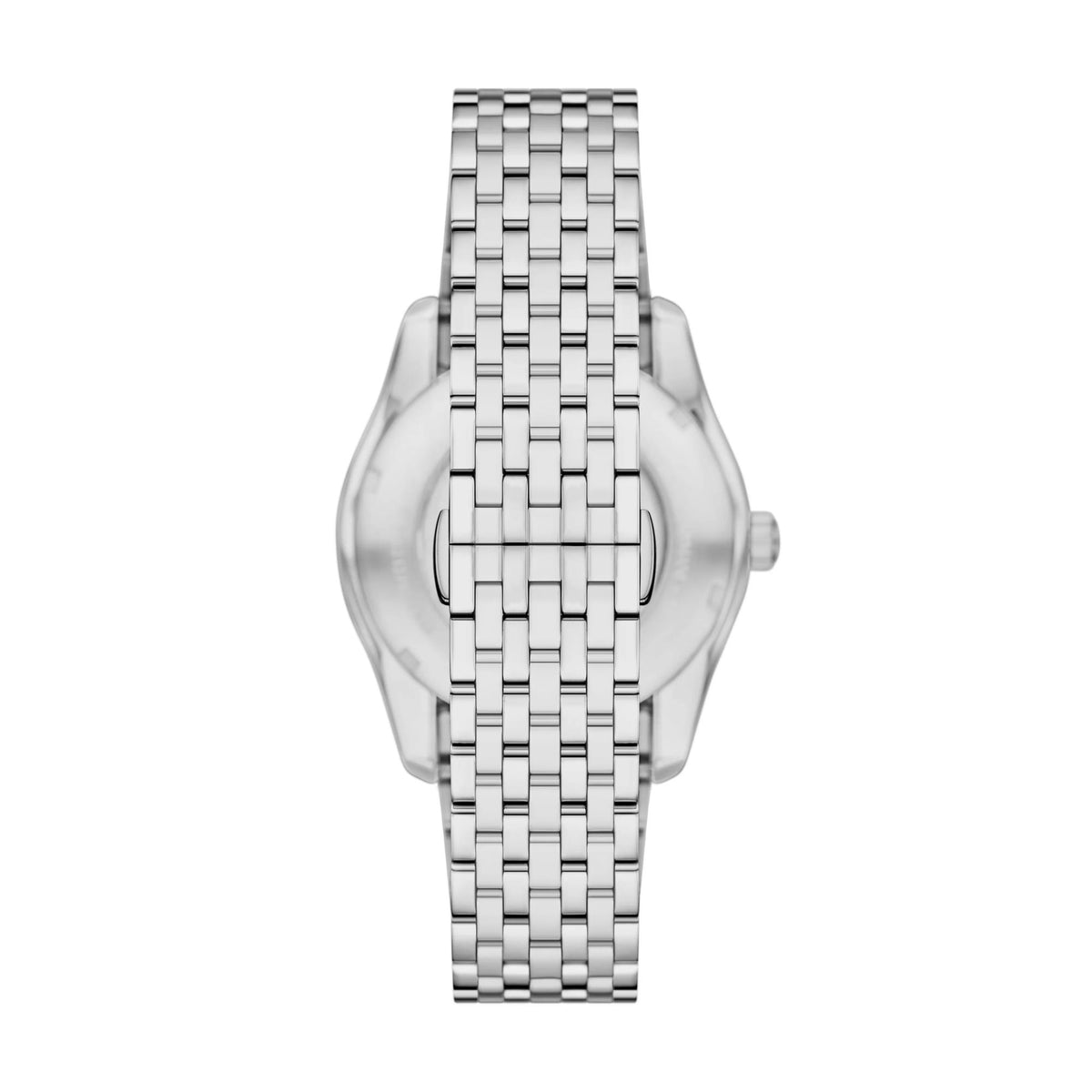 Back view of the Emporio Armani Antonio AR60091 displaying the stainless steel bracelet and hidden deployment closure