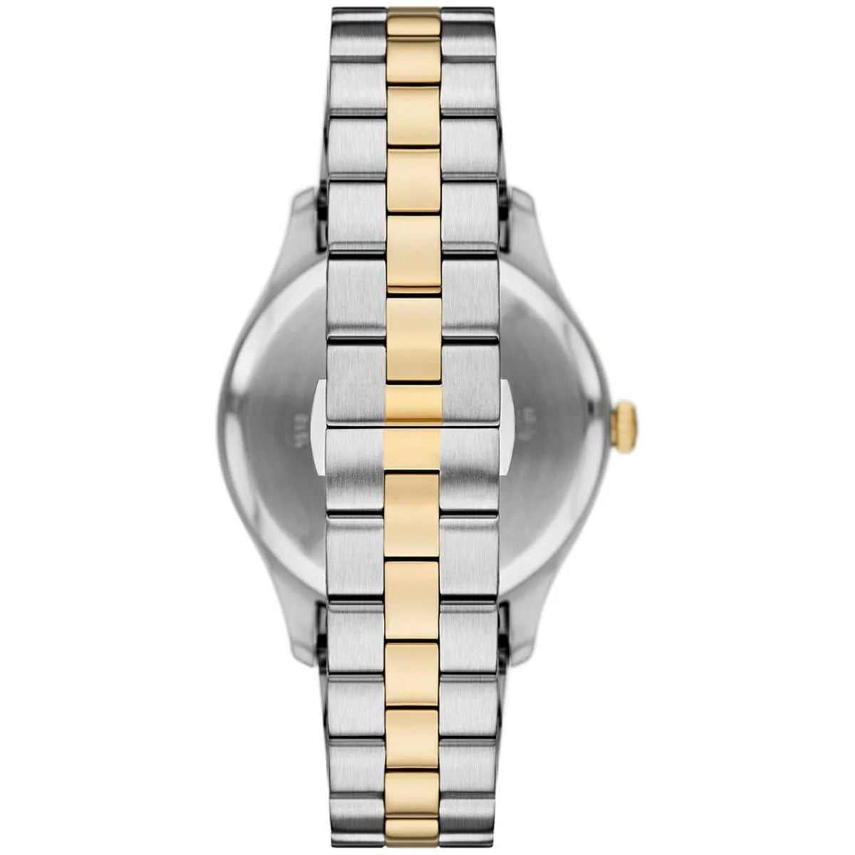Emporio Armani Dario AR11735 caseback and two tone stainless steel bracelet rear view