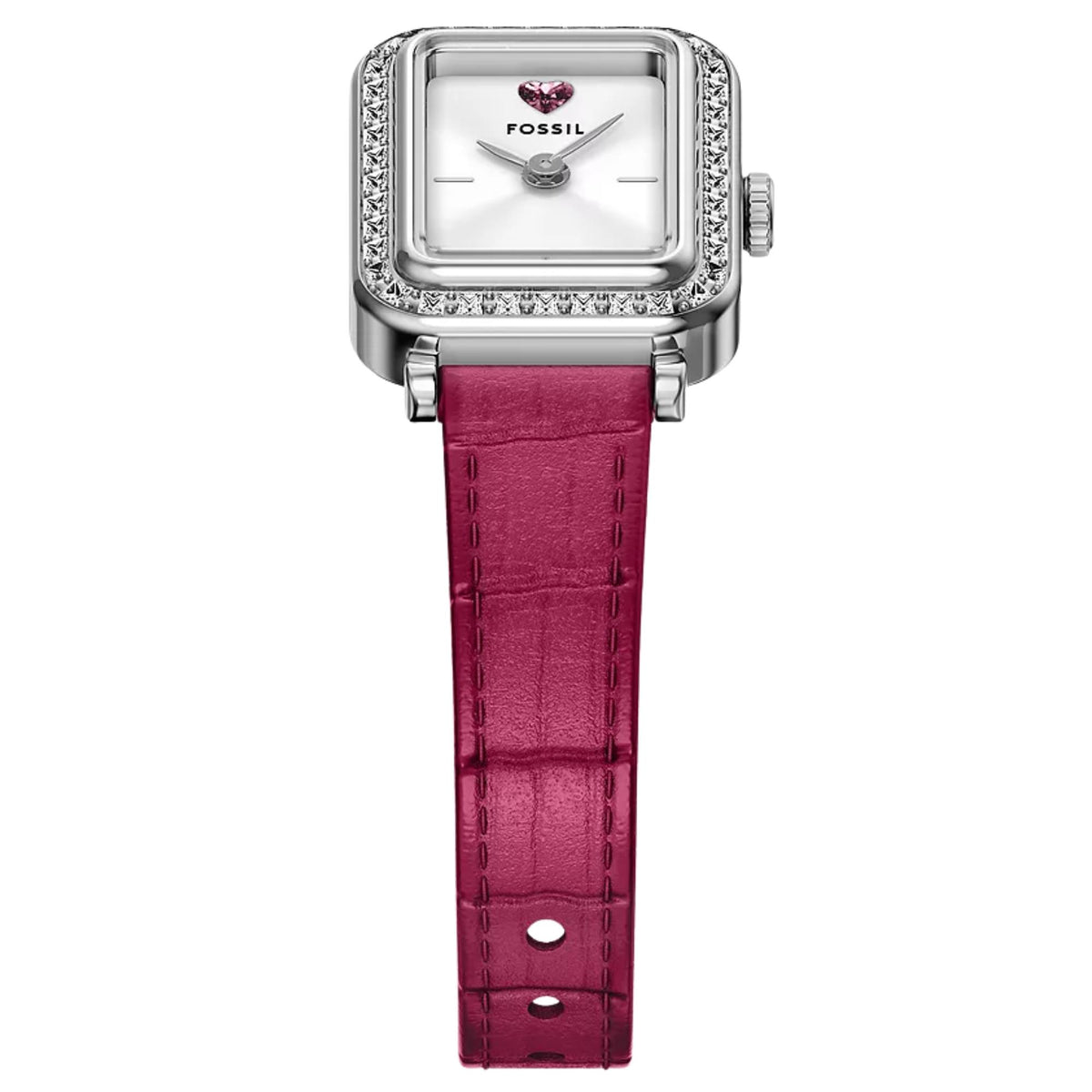 Fossil Raquel ES5466 crystal-embellished bezel and silver dial close up