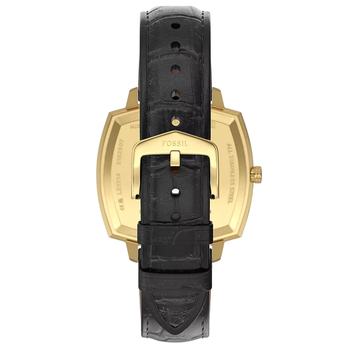 Fossil Machine x Nick Jonas LE1214 black leather strap and gold buckle view