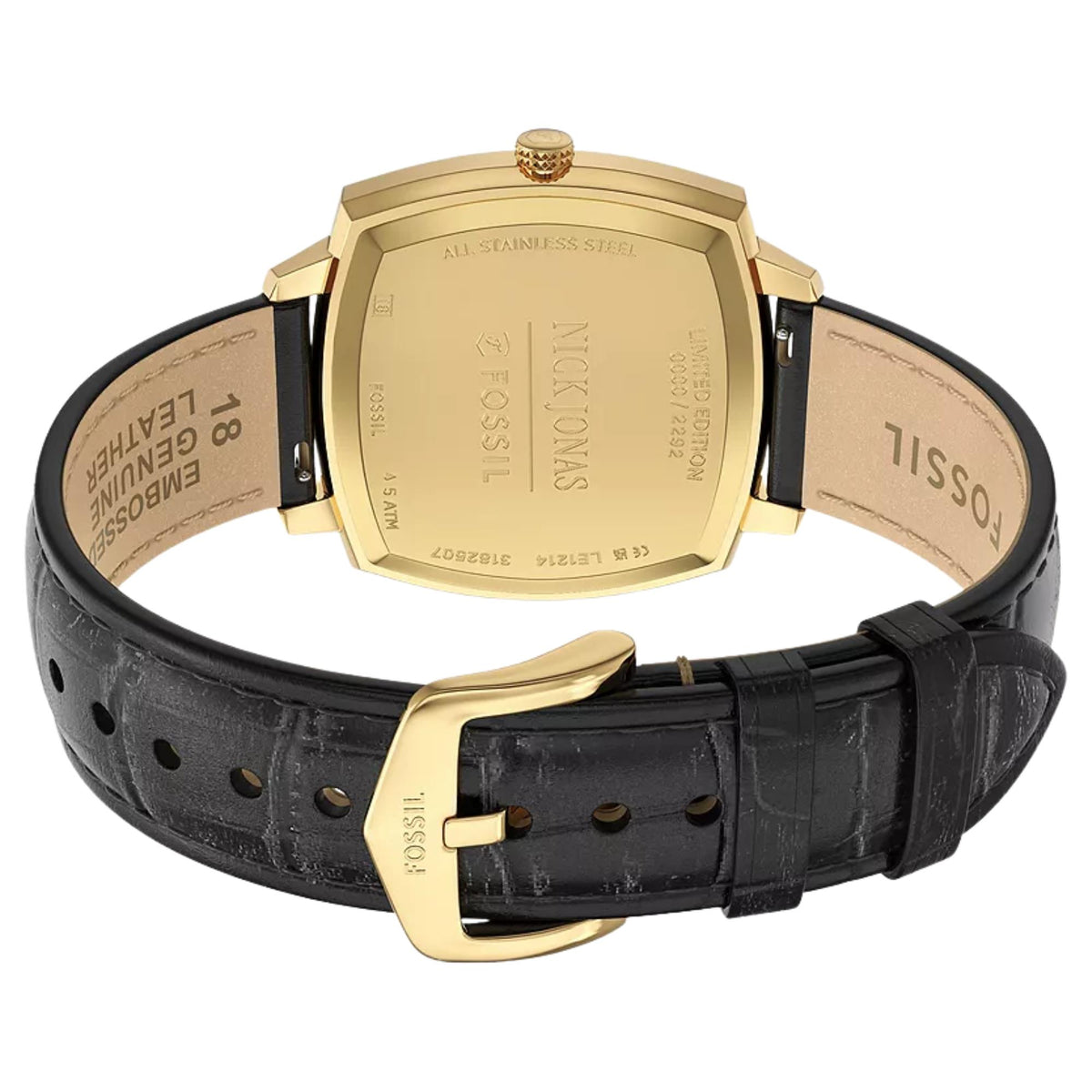 Fossil Machine x Nick Jonas LE1214 inside strap and gold buckle detail