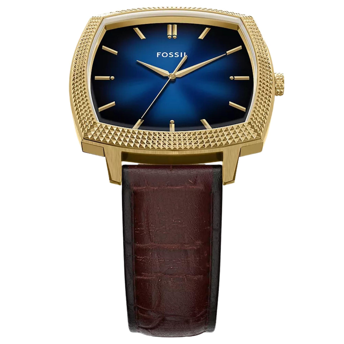 Fossil Machine x Nick Jonas LE1215 blue sunray dial and gold-tone bezel close up