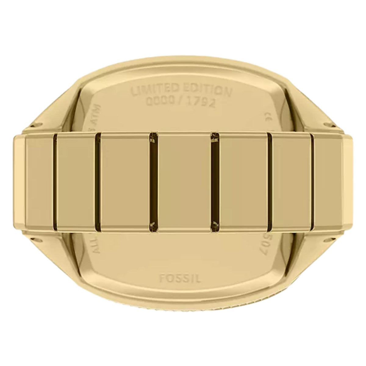 Gold-tone ring watch caseback showing limited edition engraving