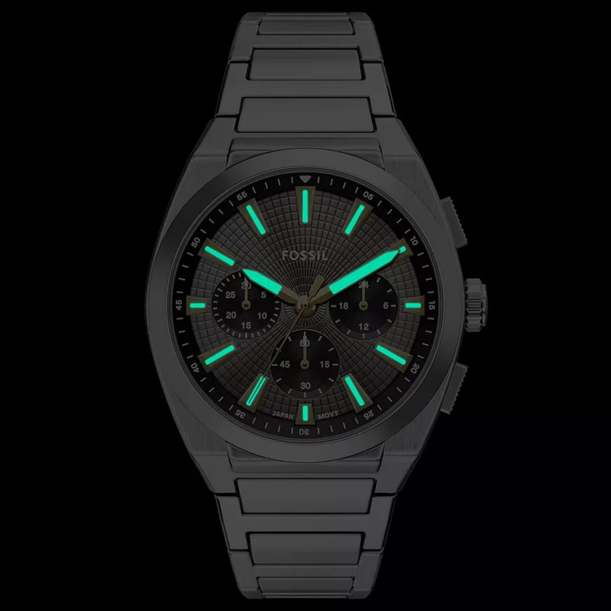 Fossil Everett FS6128 chronograph watch luminous dial glow in the dark view