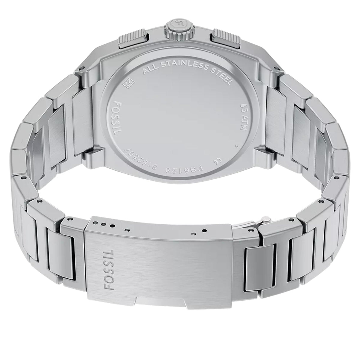 Fossil Everett FS6128 stainless steel case back and bracelet view