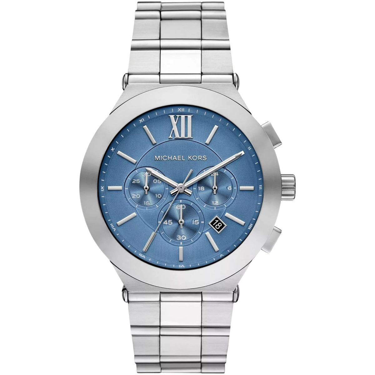 Michael Kors Billie 44mm MK9222 blue dial chronograph watch front view