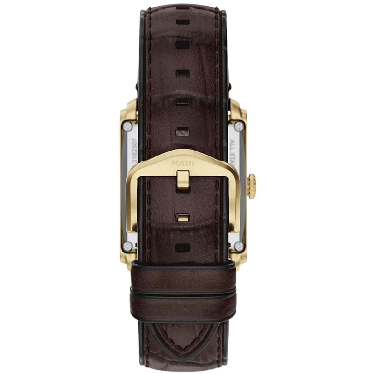 Fossil Carraway ME3271 brown leather strap and gold buckle detail