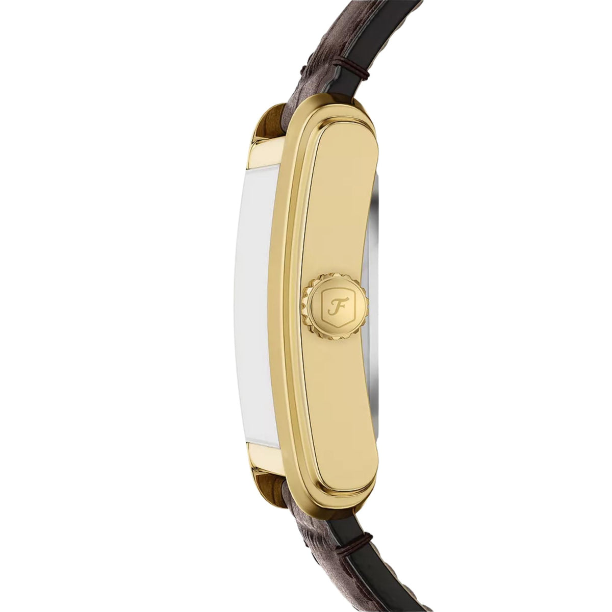 Fossil Carraway ME3271 gold case side profile and crown view