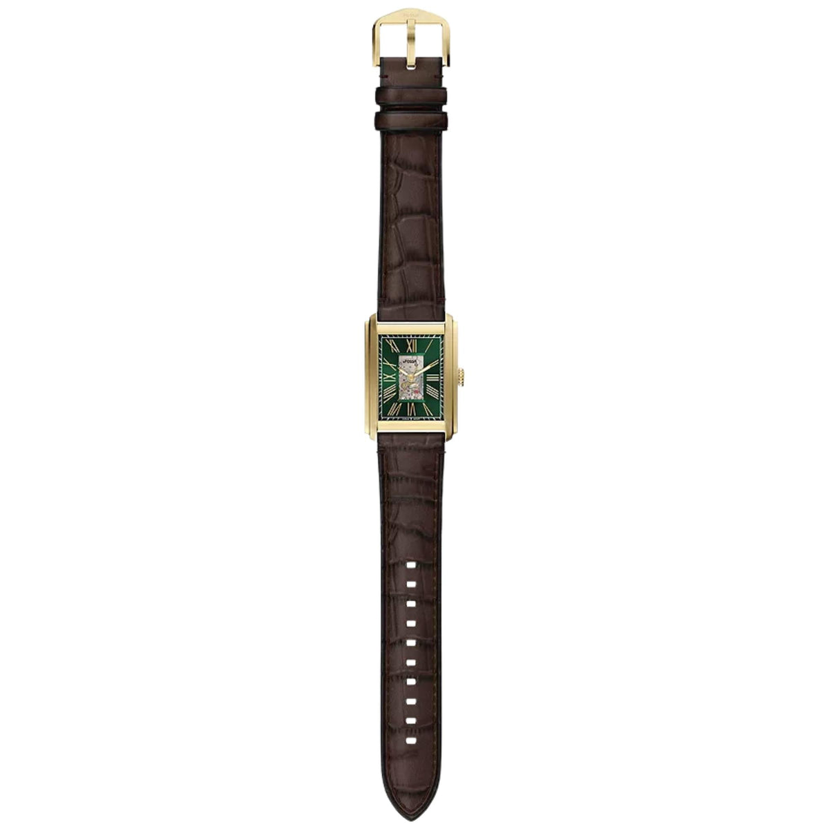 Fossil Carraway ME3271 full vertical brown leather strap layflat view