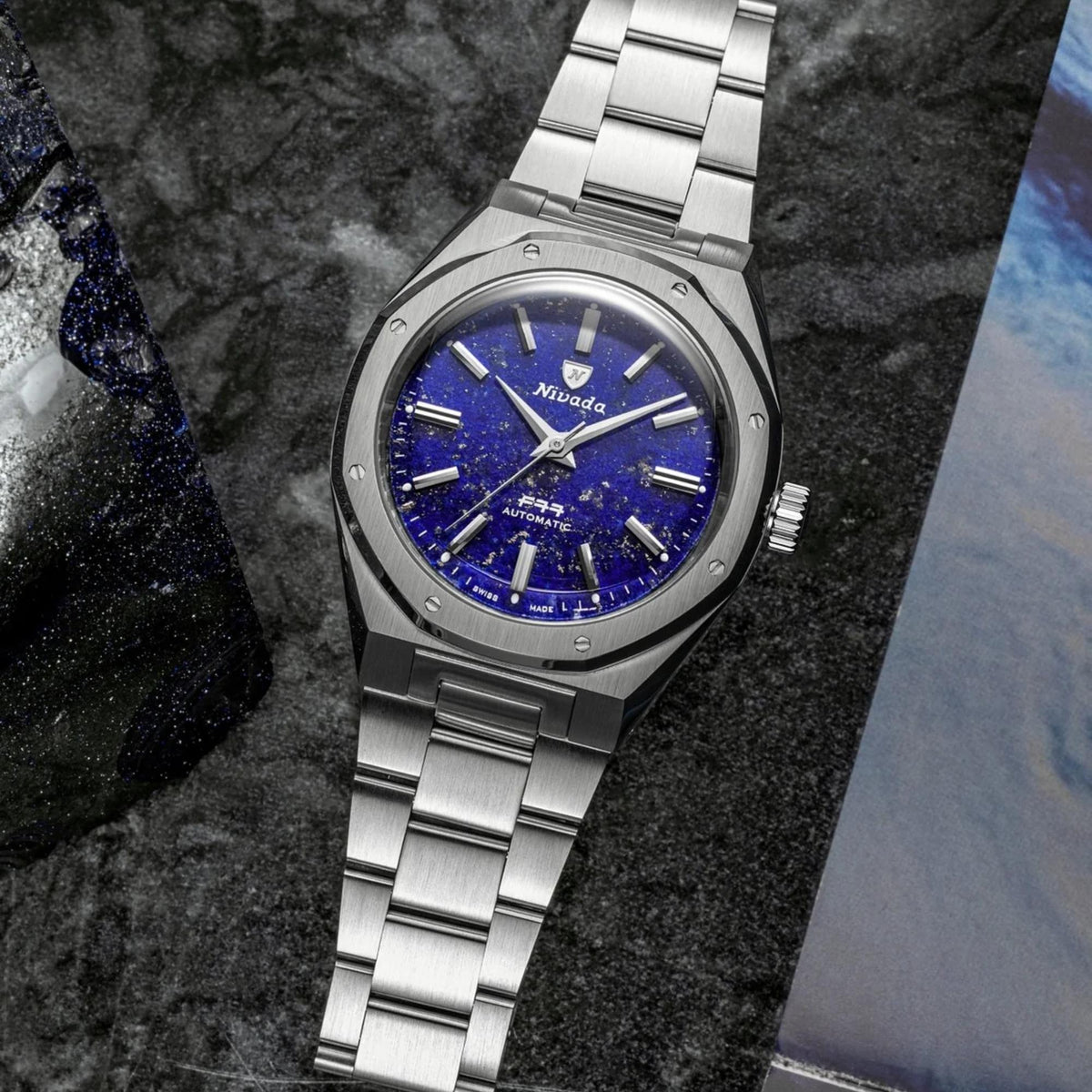Nivada Grenchen F77 MK2 38mm Blue Dial Steel Mens Automatic Watch 68048A77