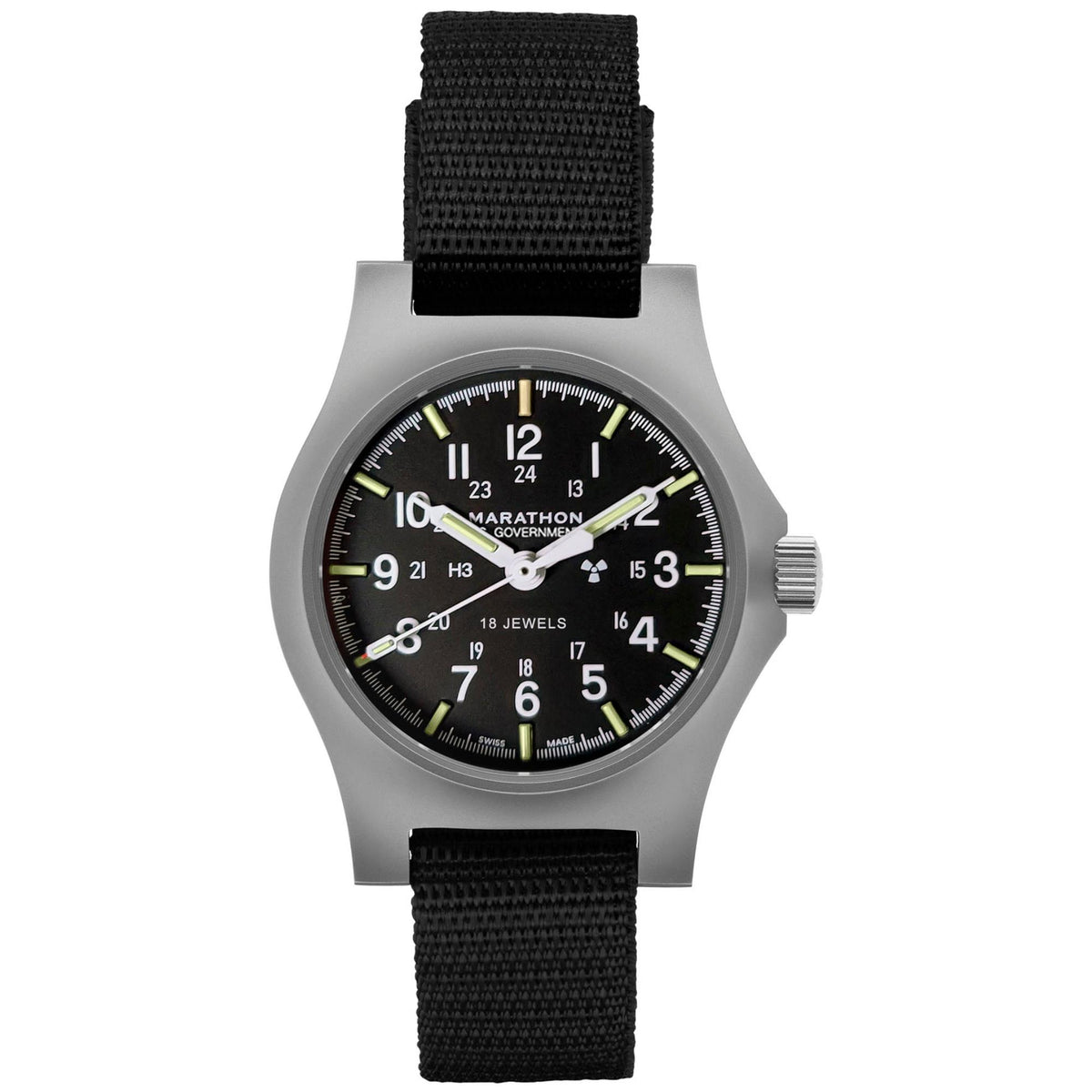 Marathon General Purpose Field WW194003SS-0001 mens analogue watch with black dial and black nylon strap
