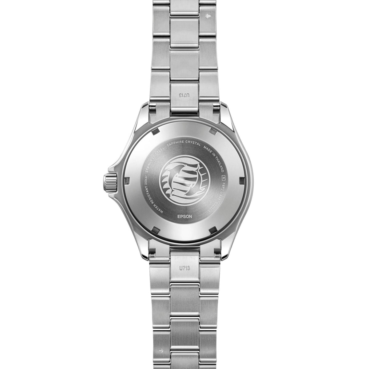 Orient Mako GMT RA-BC0004Y30B showing its stainless steel bracelet with solid end links and solid caseback