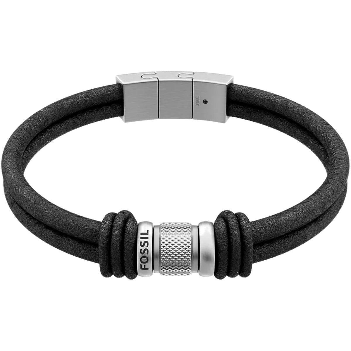 Fossil Machine Rondelles 200mm Black Leather Multi-Strand Mens Bracelet JF05008040