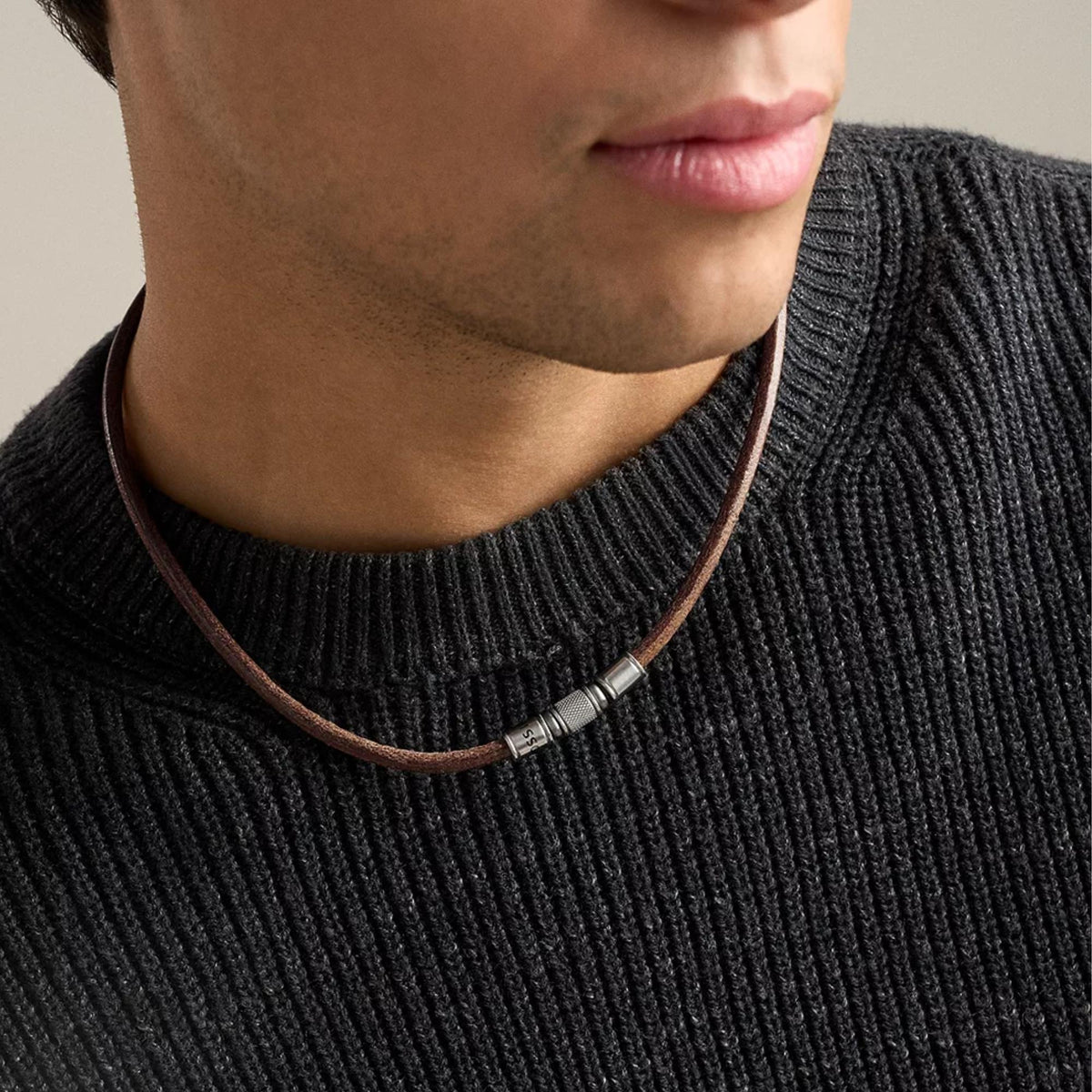 Fossil Machine Rondelles 508mm Brown Leather Station Mens Necklace JF05007998