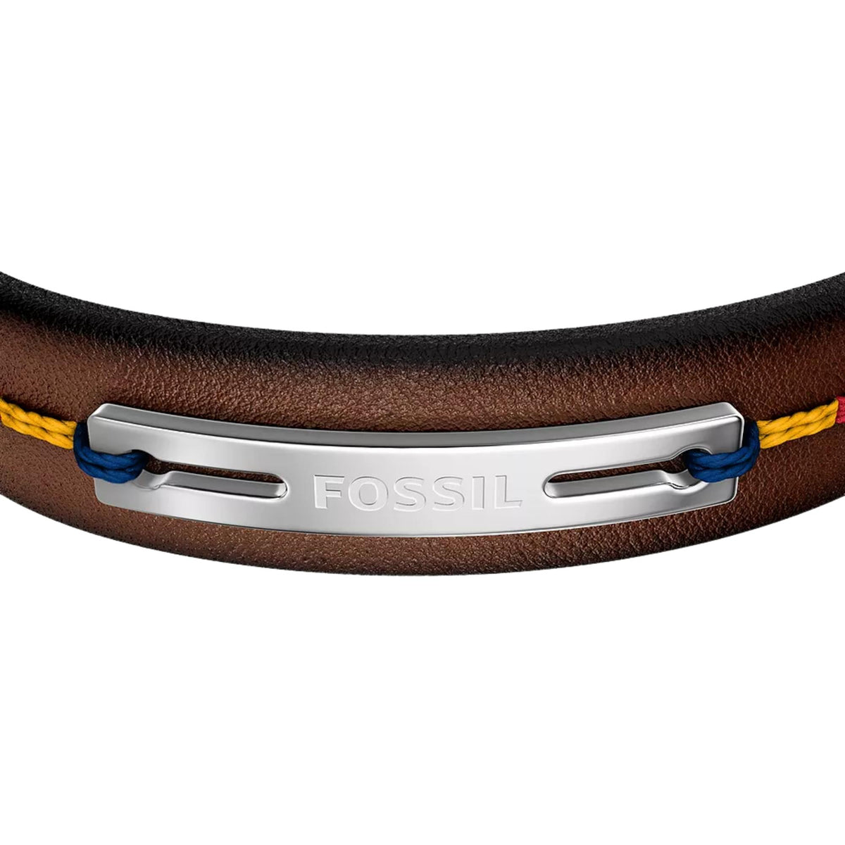 Fossil Everett Topstitch 260mm Brown Leather Strap Mens Bracelet JF05025040