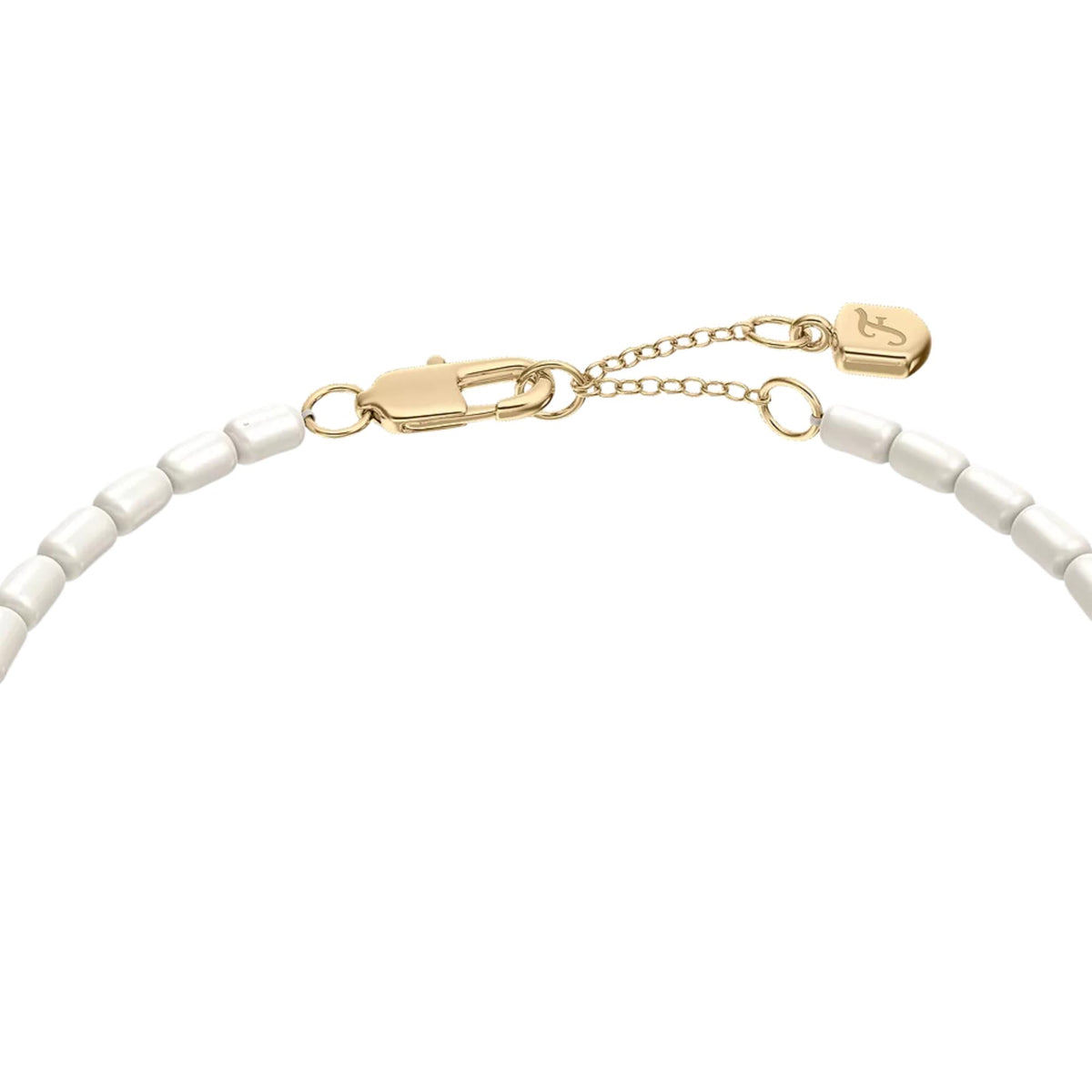 Fossil Harlow Rondelles 165.1mm White Acrylic Pearl Steel Station Ladies Bracelet JF04994998