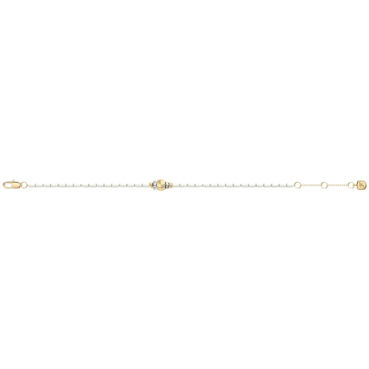 Fossil Harlow Rondelles 165.1mm White Acrylic Pearl Steel Station Ladies Bracelet JF04994998