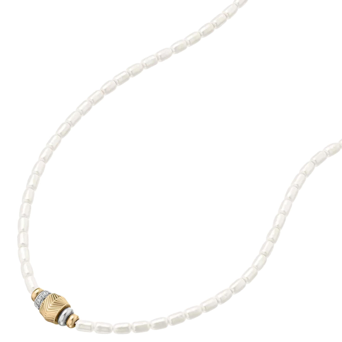 Fossil Harlow Rondelles 406.4mm White Acrylic Pearl Steel Station Ladies Necklace JF04992998