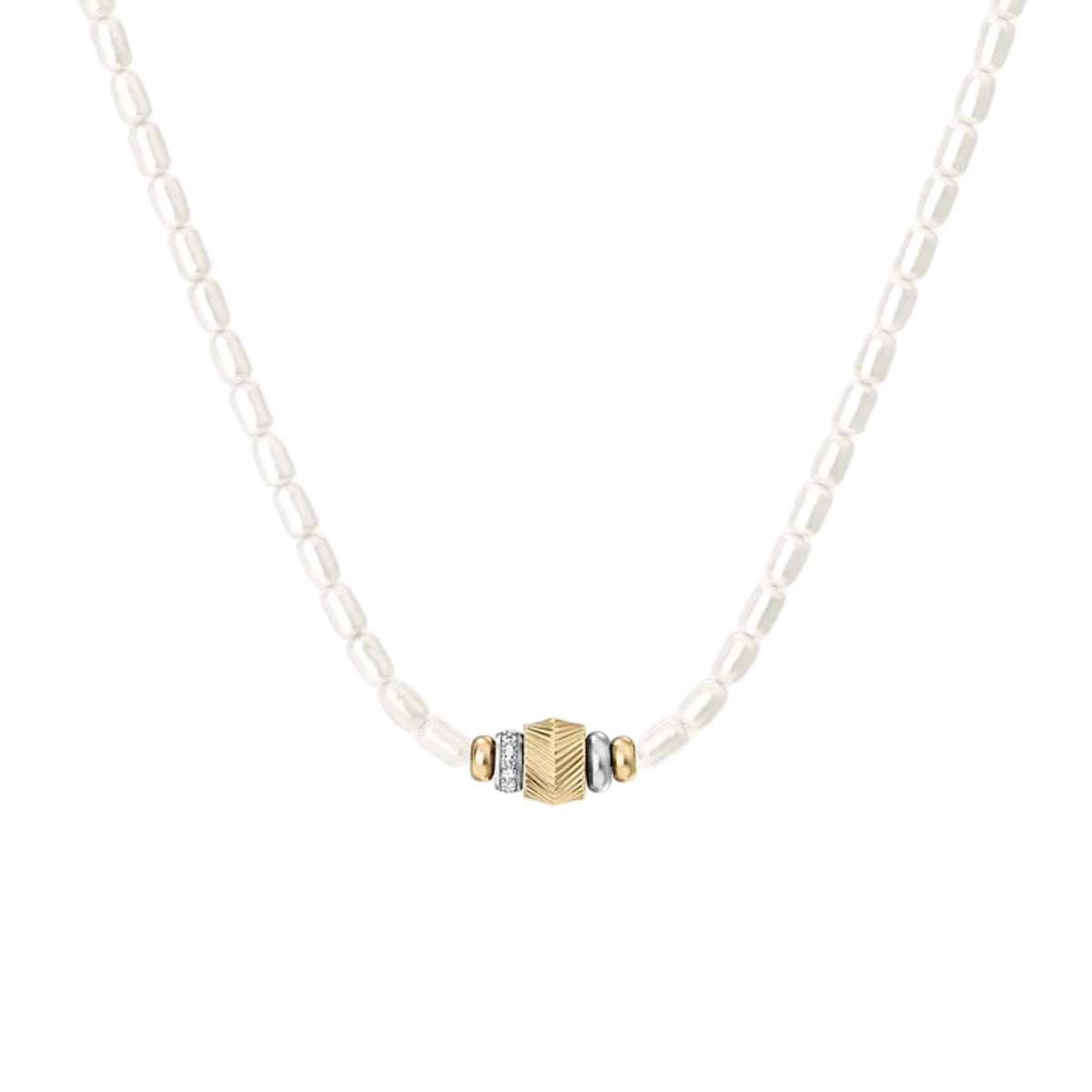 Fossil Harlow Rondelles 406.4mm White Acrylic Pearl Steel Station Ladies Necklace JF04992998