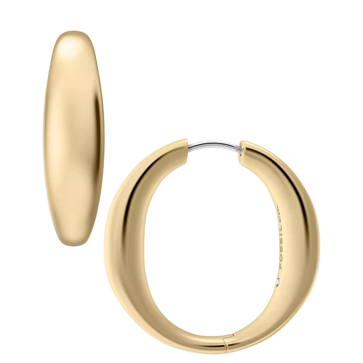 Fossil Ellis Domed 8.25mm Large Gold Steel Hoop Ladies Hoop Earrings JF05003710