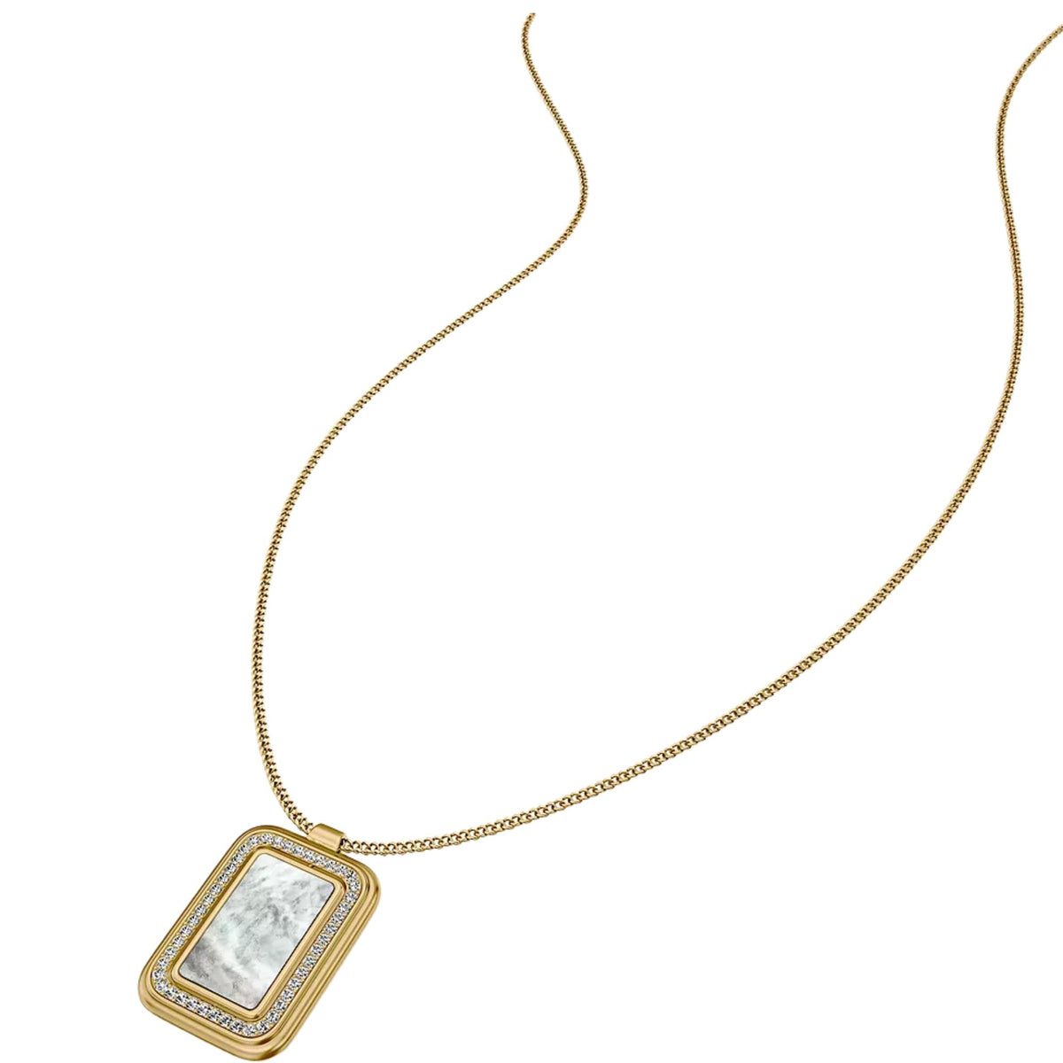 Fossil Raquel Glitz 660mm White Mother of Pearl Spinning Pendant Ladies Necklace JF04996710