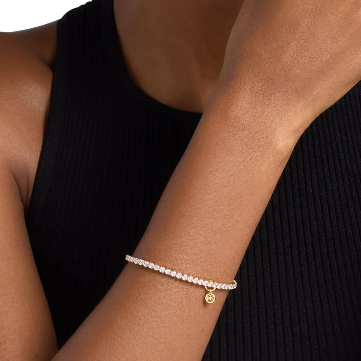 Michael Kors MK Logo 165mm Gold Pavé Stretch Ladies Tennis Bracelet MKJ8682710