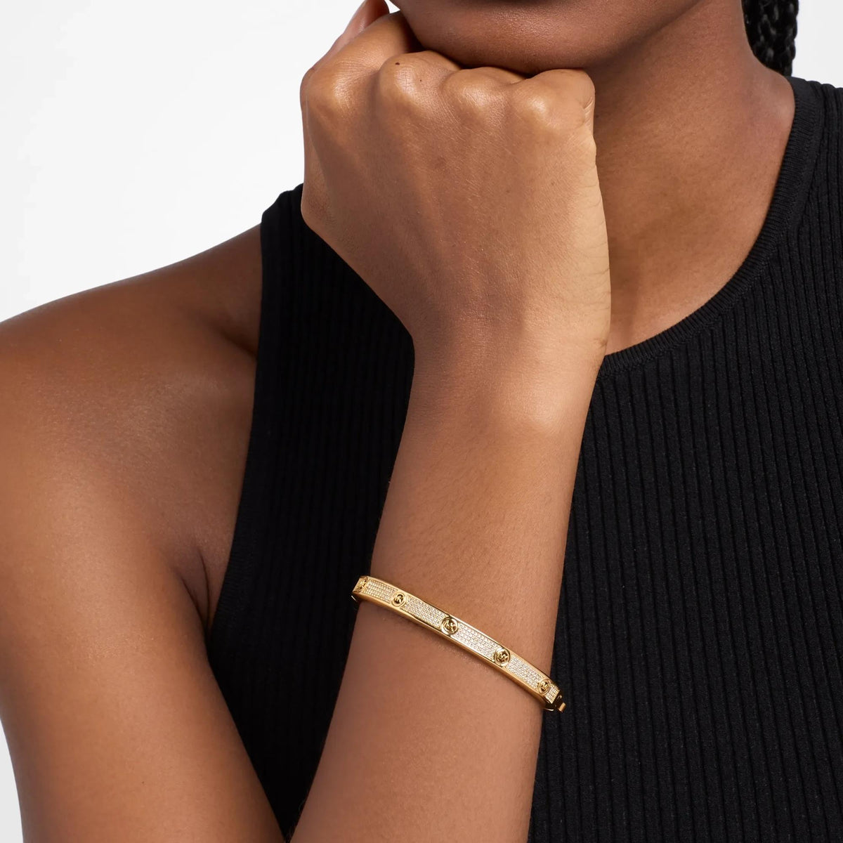 Michael Kors MK Logo 7mm Gold Pavé Logo Ladies Bangle Bracelet MKJ8653710