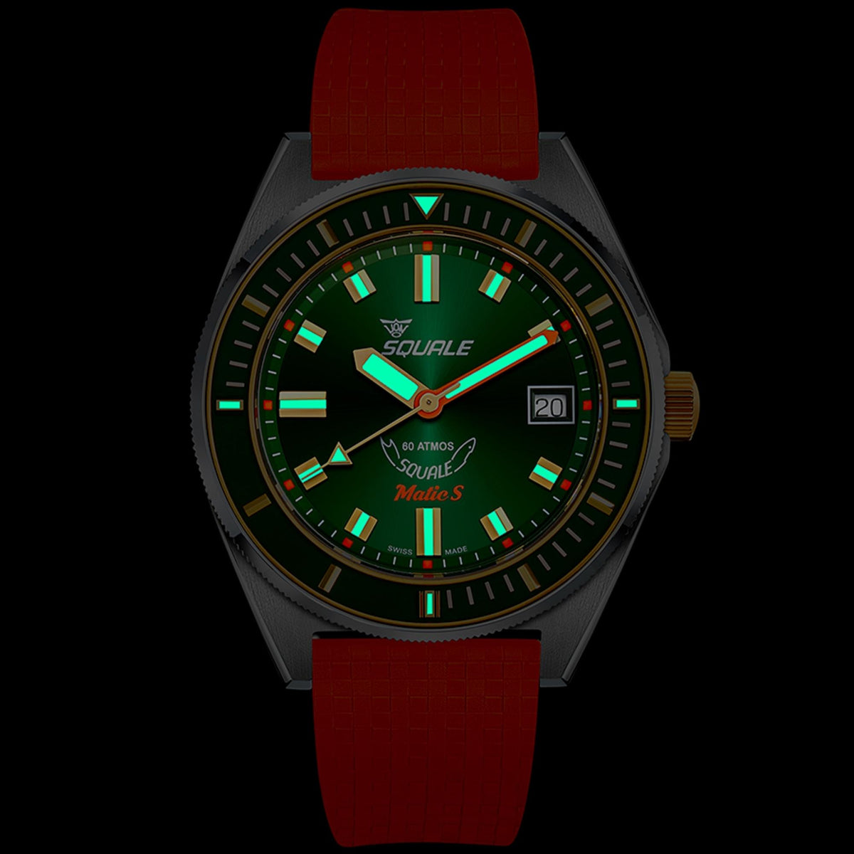 Squale Matic S 39.5mm Green Dial Rubber Mens Automatic Watch MATICGGRGR.MROR