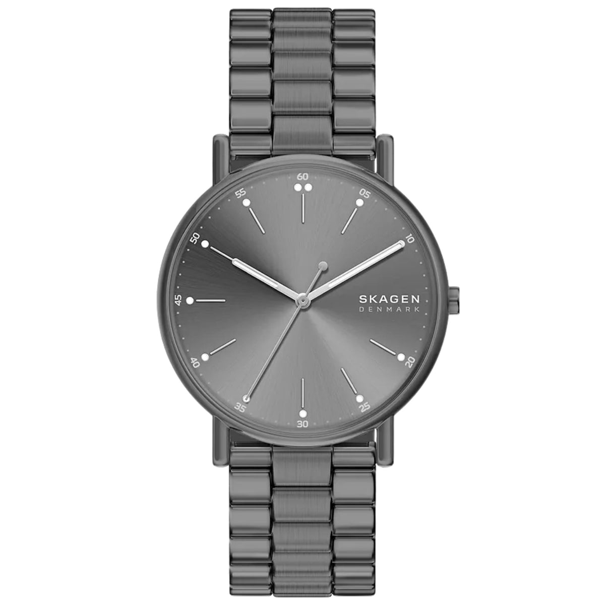 Skagen Signatur SKW6951 front view showing grey dial with steel case profile and bracelet strap