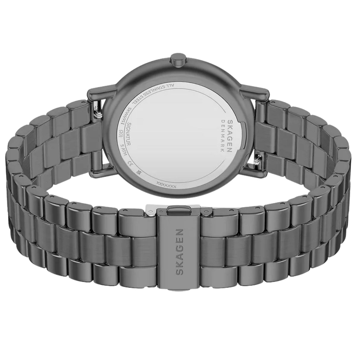 Skagen Signatur SKW6951 rear perspective highlighting steel bracelet strap with clasp closure and case back details